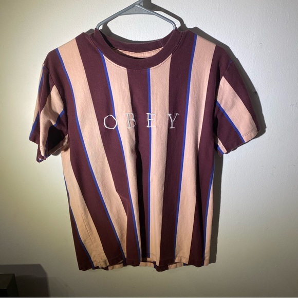 OBEY short sleeve pink tee with a few colours and stripes - Picture 3 of 7